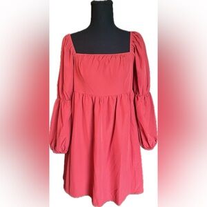 Red Square Neck Puff/bishop Sleeve Dress. Excellent condition. Size Large